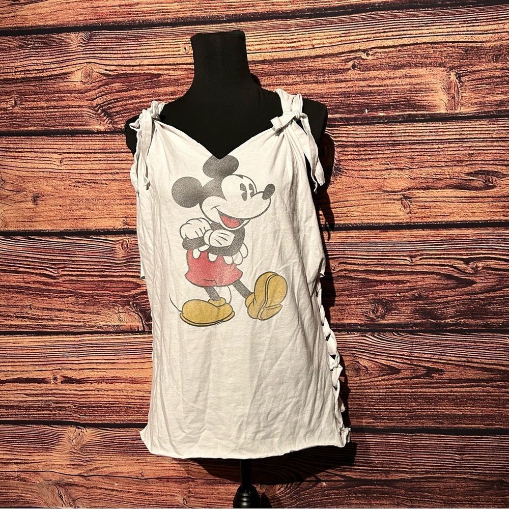Disney Mickey Mouse Women's Large White Shirt Top Blouse Customized Open Back